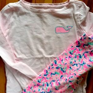 Vinyard Vines hot pink whales set leggings shirt Size 4T